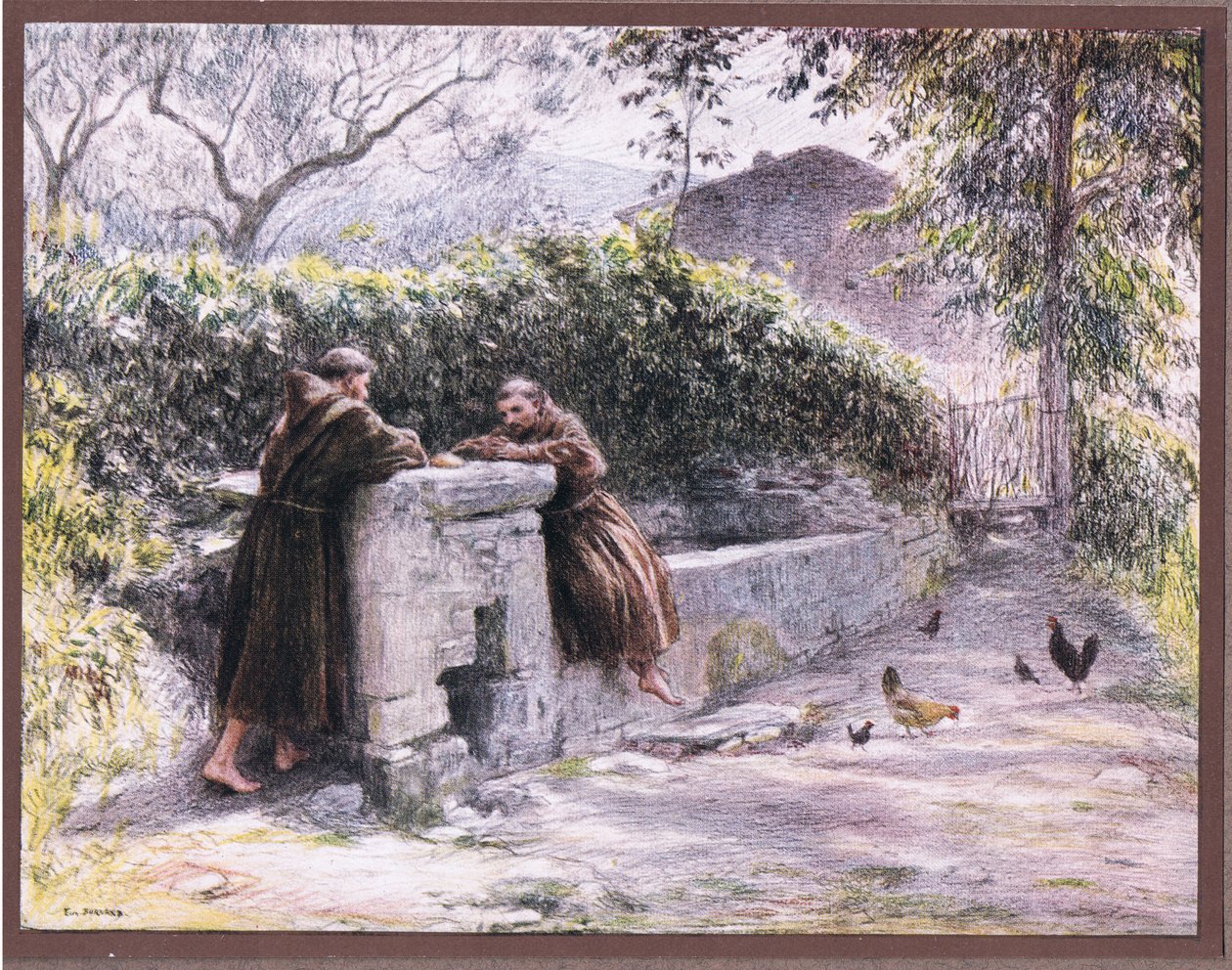 Le repas de Saint François et du frère Masseo à la fontaine. Saint François loue la pauvreté - Eugene Burnand