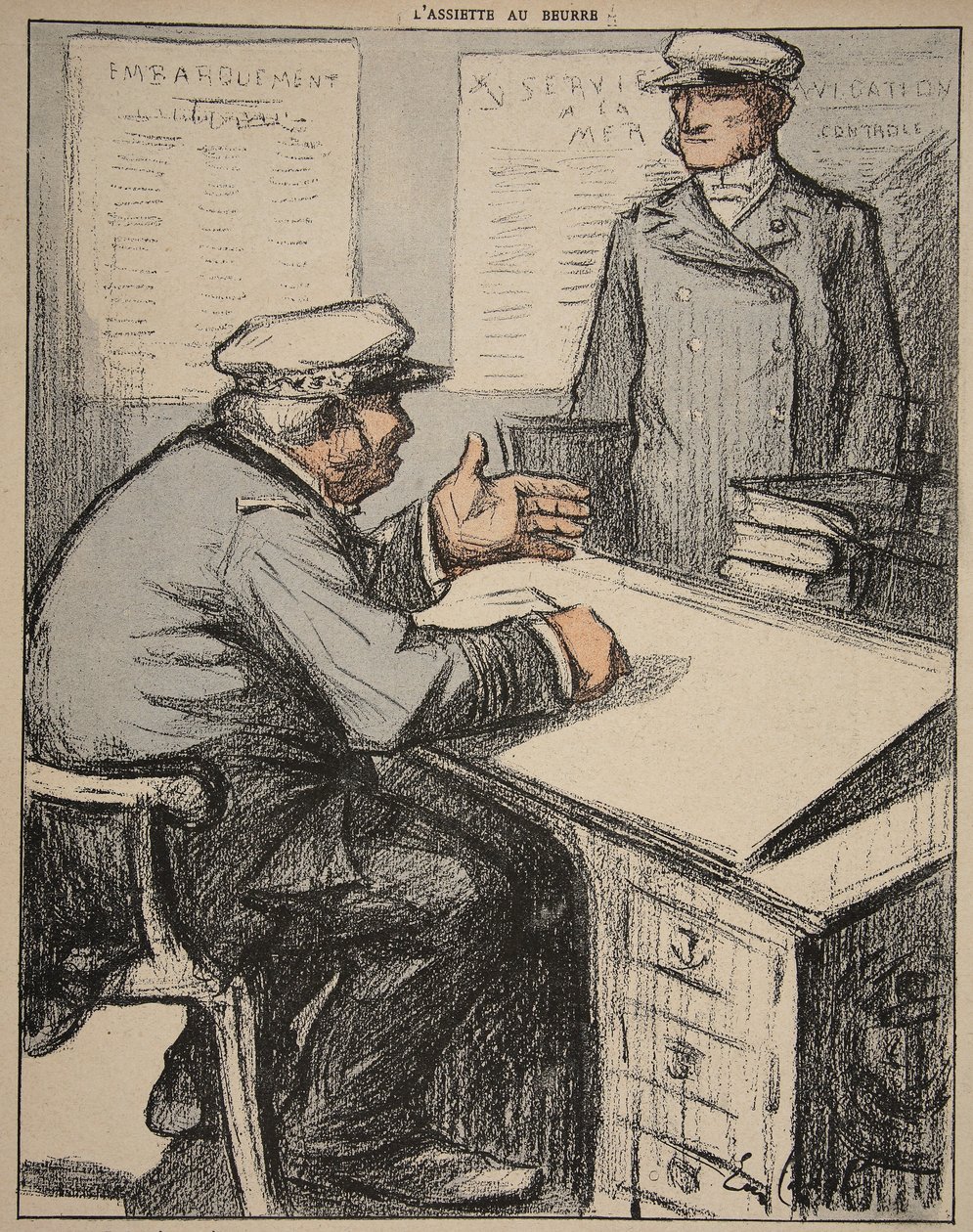 Deux messieurs maritimes dans leurs bureaux, illustration de 