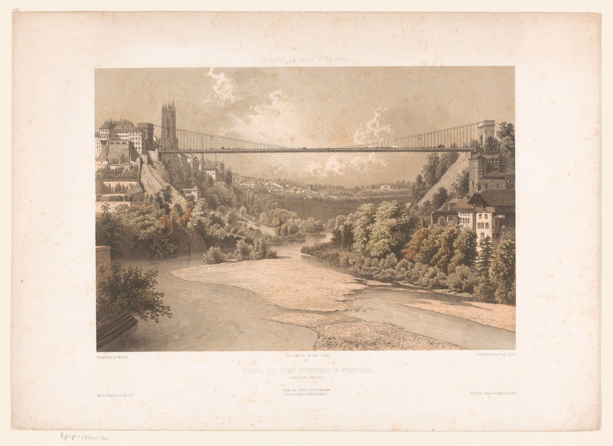 Vue du pont suspendu sur la Sarine à Fribourg (La Suisse la Savoie et le Tyrol) - Eugene Ciceri
