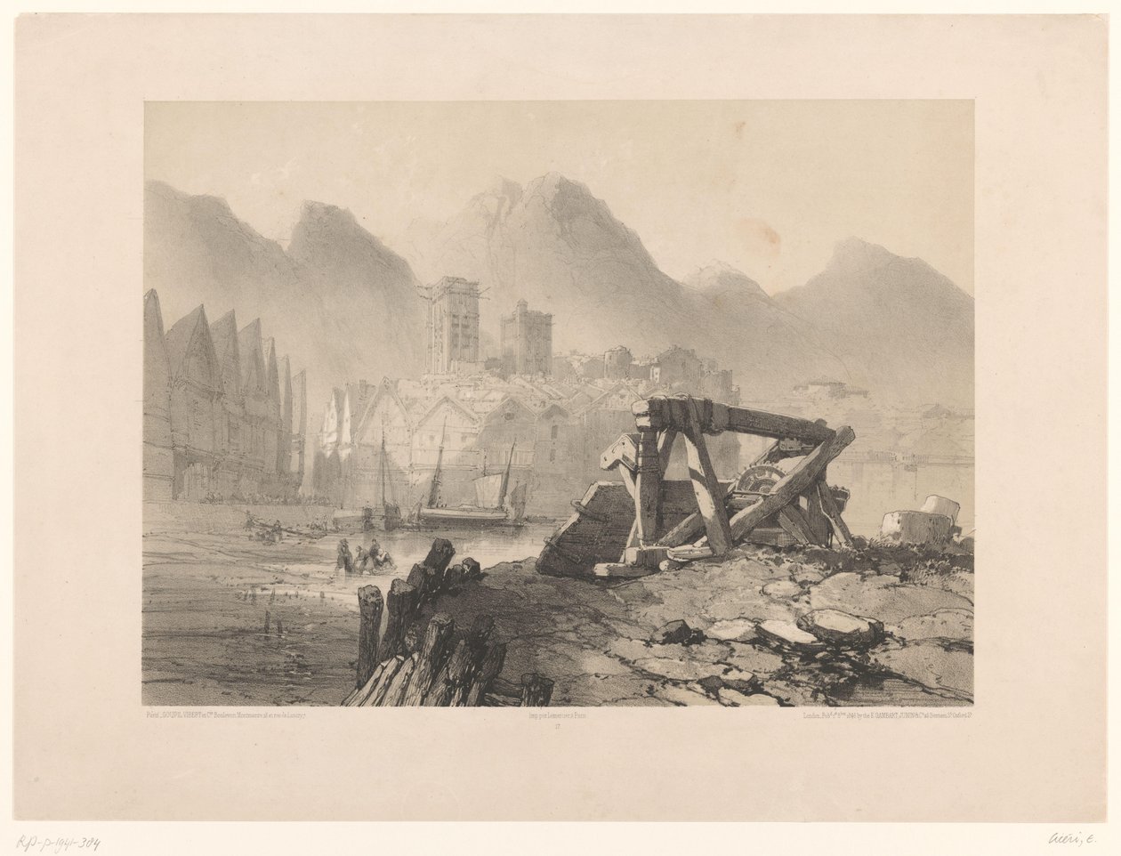 Vue de ville avec port et montagnes - Eugene Ciceri