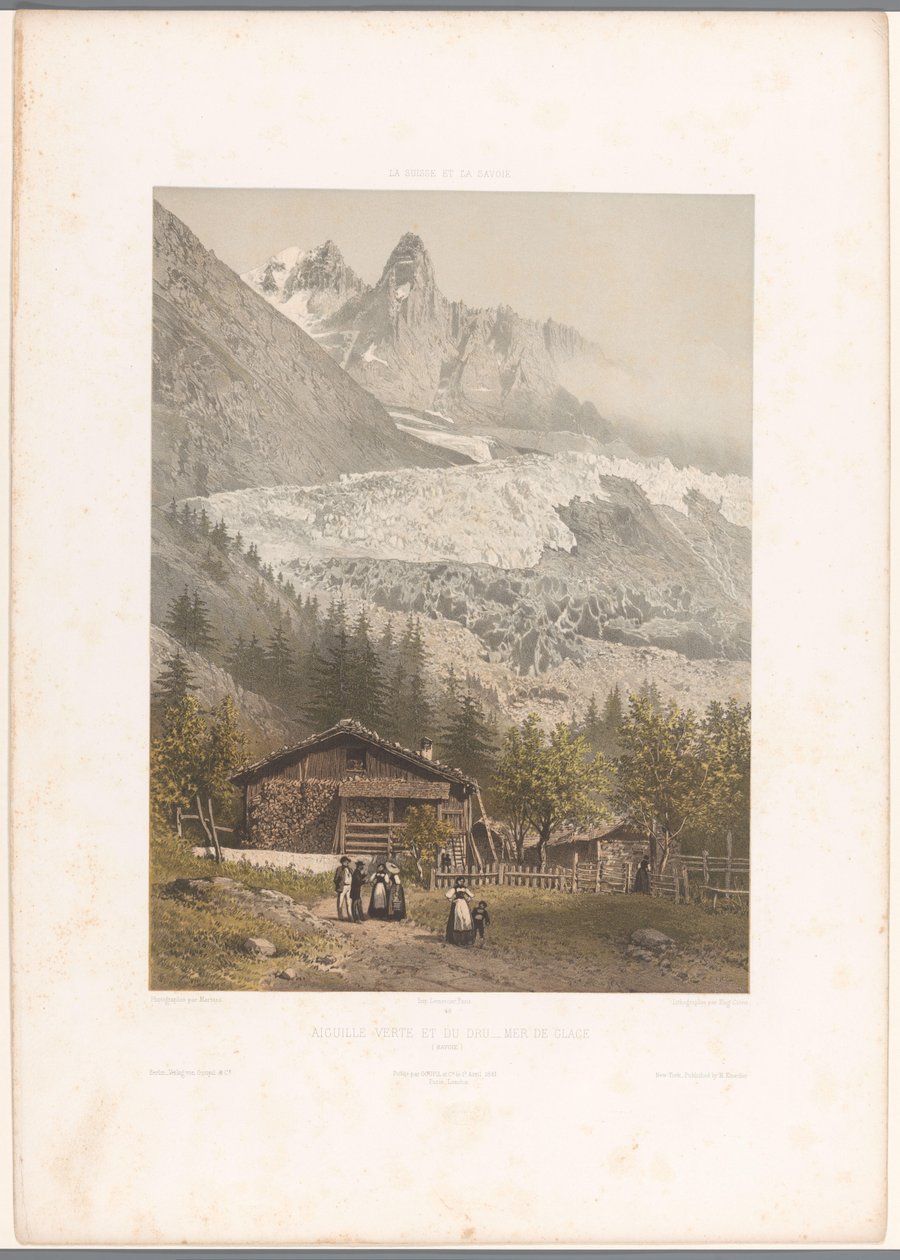 Vue des sommets Aiguille Verte et Dru et du glacier Mer-de-Glace - Eugene Ciceri