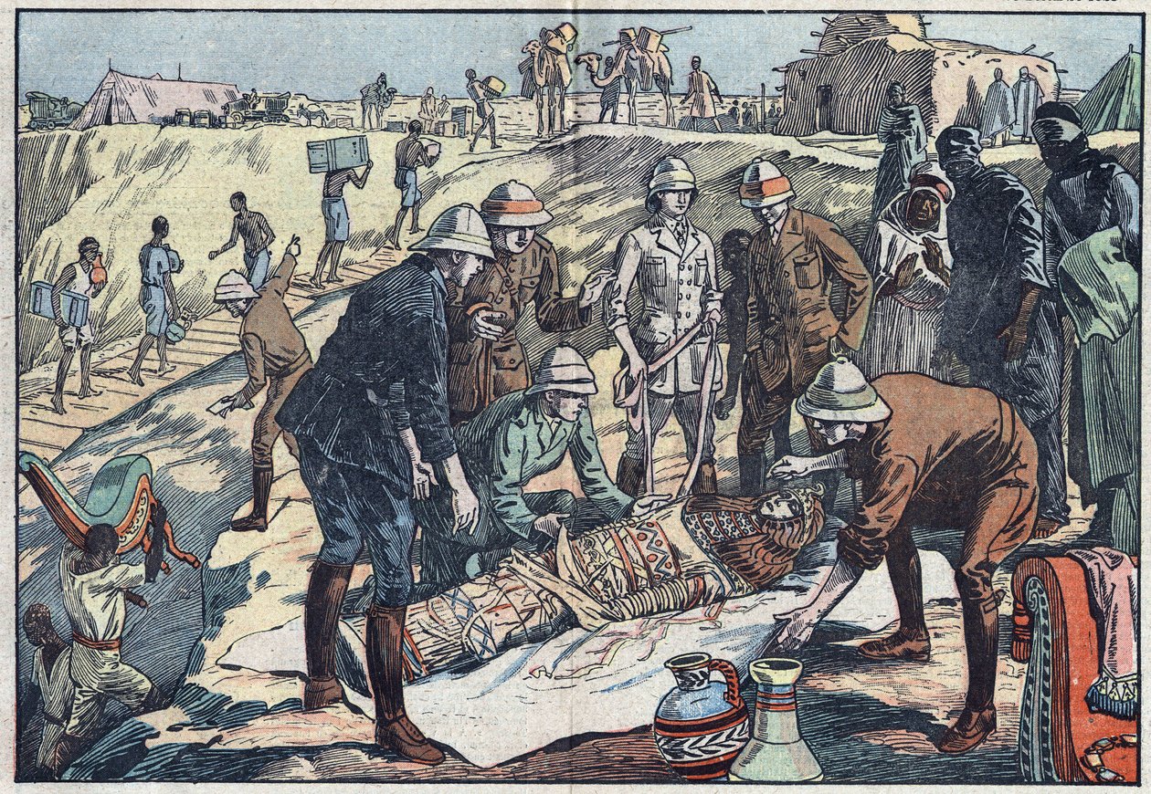 Une mission anglaise, commandée par le comte Byron de Prorok (1896-1954), archéologue, découvre la tombe de Tin-Hahan dans le Hoggar. Illustration de Damblans. Dans "Le Pèlerin" du 20 décembre 1925 - Eugene Damblans