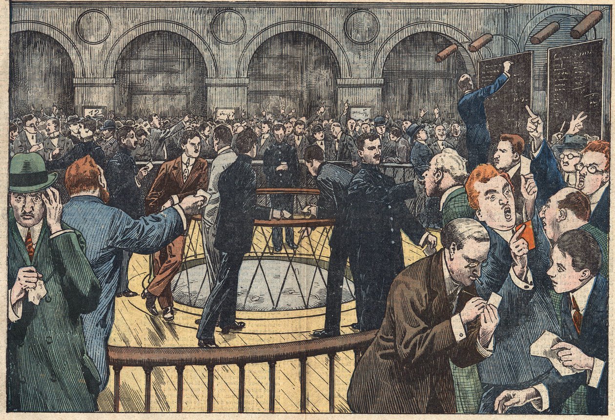 Vue intérieure de la Bourse de Paris. Illustration de Damblans. Dans « Le Pèlerin » du 5 décembre. - Eugene Damblans