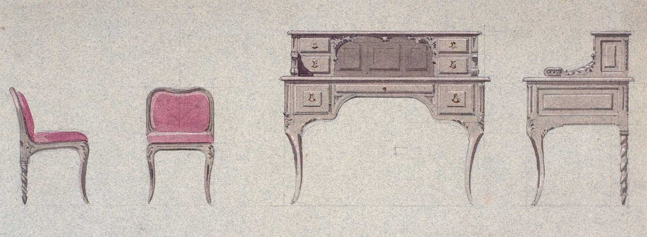Chaise à dossier bas et bureau pour la Chambre Dorée - Eugene Emmanuel Viollet le Duc