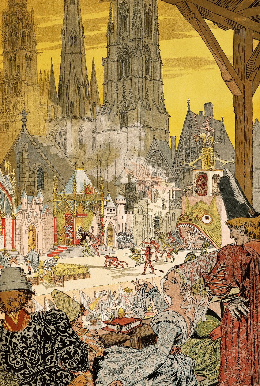 Représentation du mystère dans le cimetière de la cathédrale, illustration pour Notre-Dame de Paris par Victor Hugo (1802-1885) - Eugene Grasset
