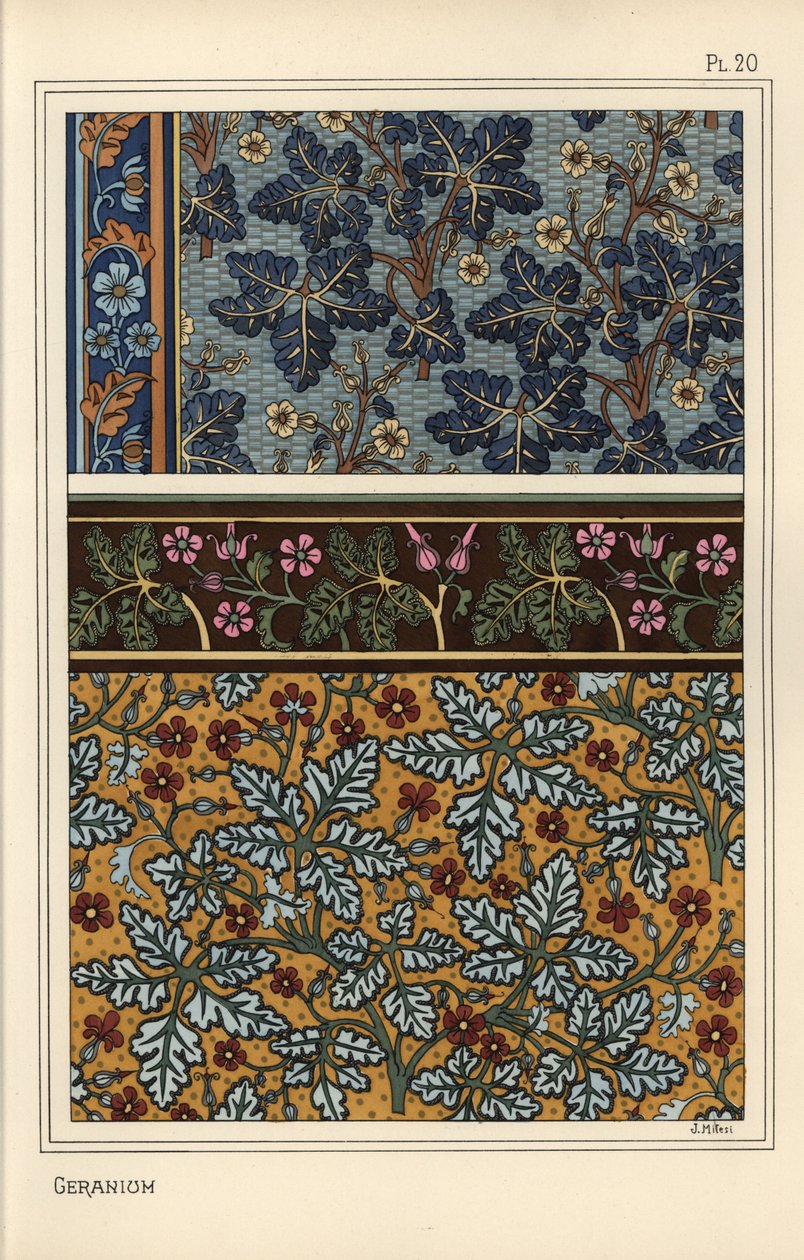 Motifs de géranium dans les motifs de papier peint et de tissu - Eugene Grasset