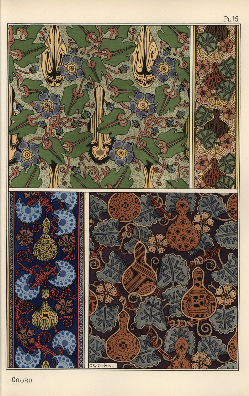 Gourde en motifs de tissu et de papier peint - Eugene Grasset