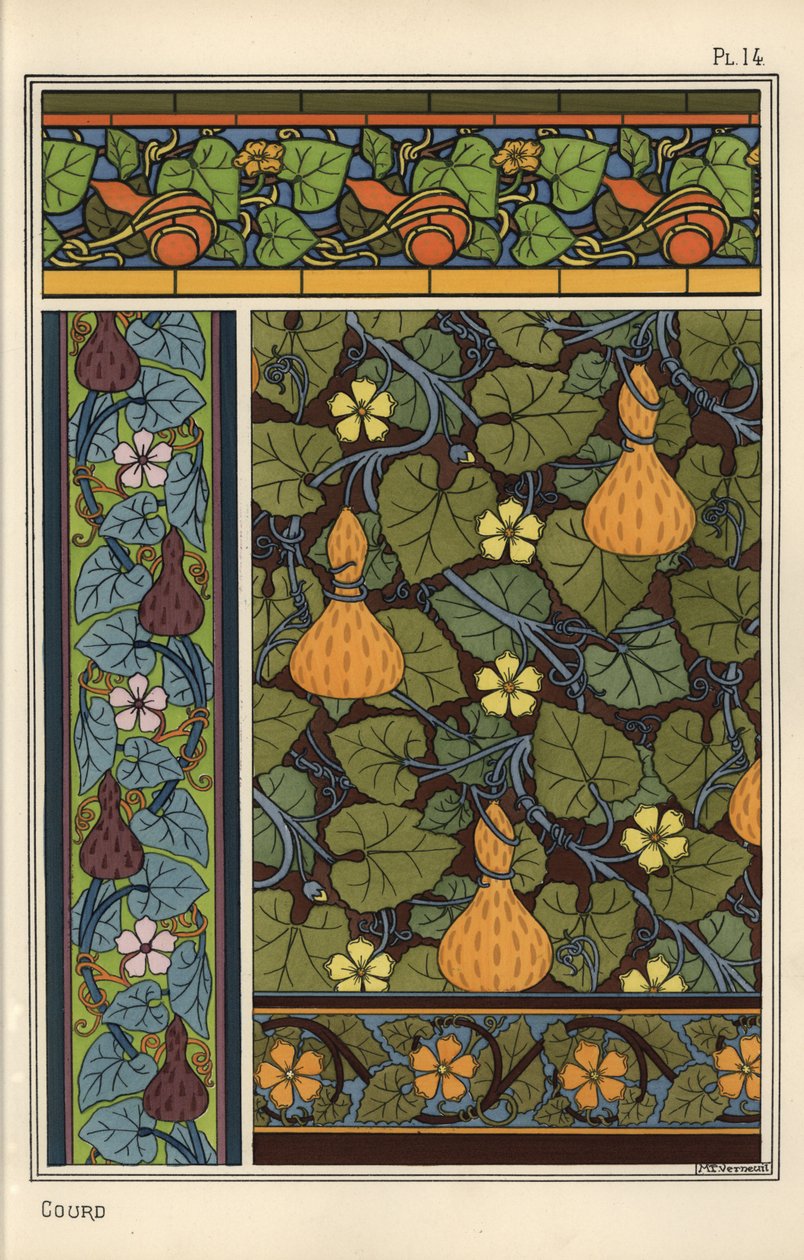 Gourde dans des motifs de papier peint, vitrail et tissu - Eugene Grasset