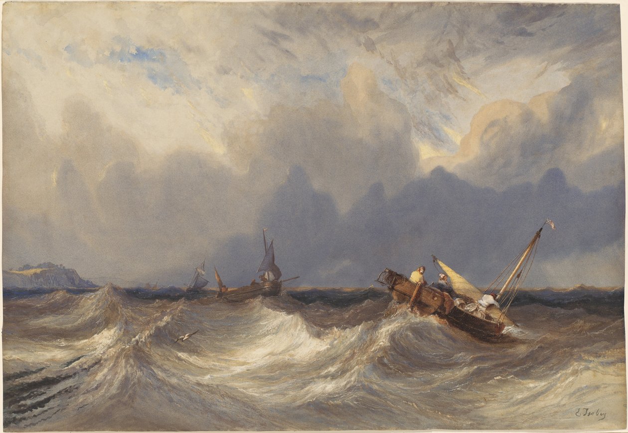 Des bateaux de pêche ballottés par la tempête - Eugene Isabey
