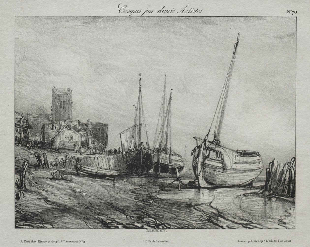 Bateaux de pêche le long de la plage - Eugene Isabey