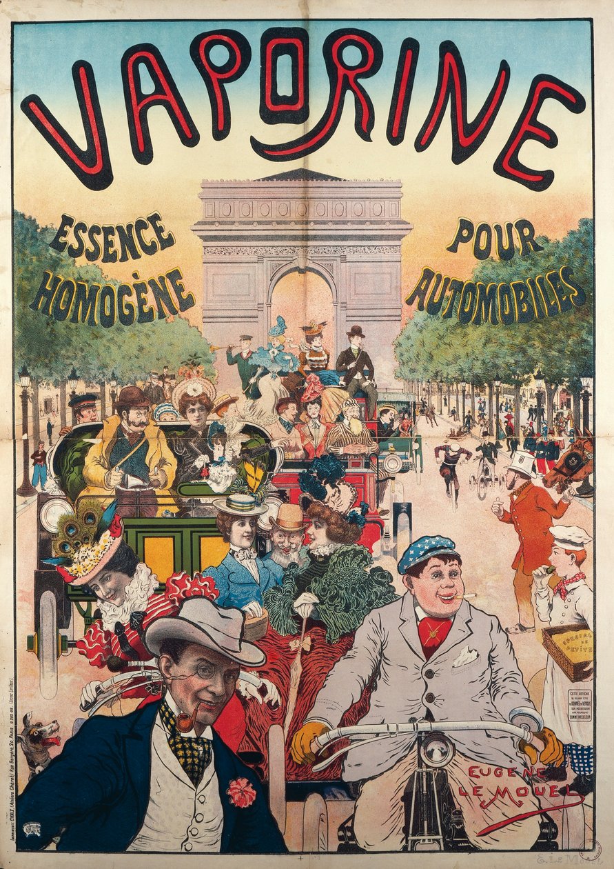 Essence Homogène Vaporine pour Automobiles, illustration signée par Eugene Le Mouel - Eugene Le Mouel