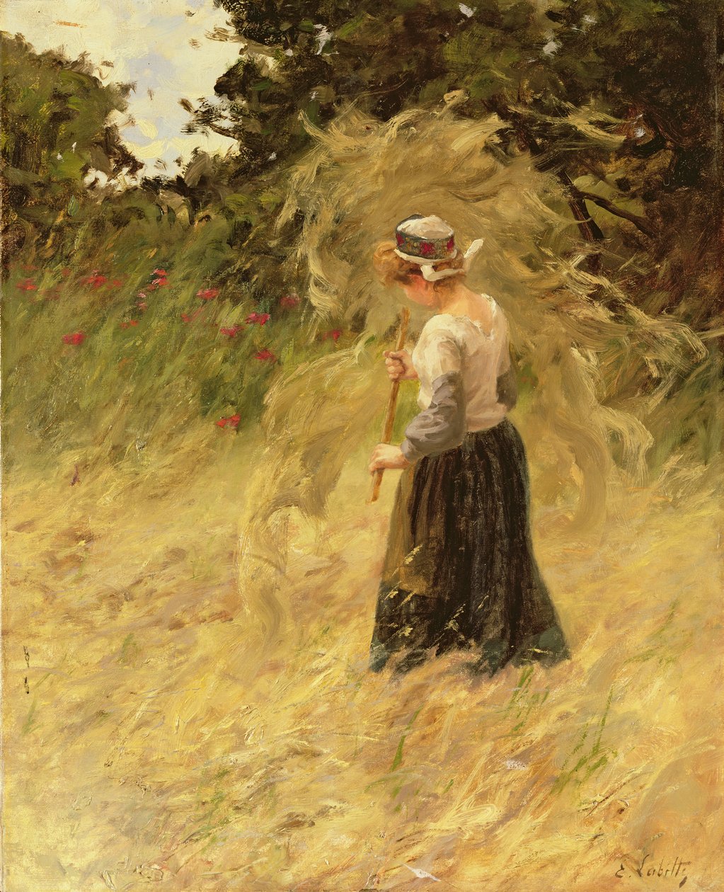 Une fille récoltant du foin, XIXe siècle - Eugene Leon Labitte