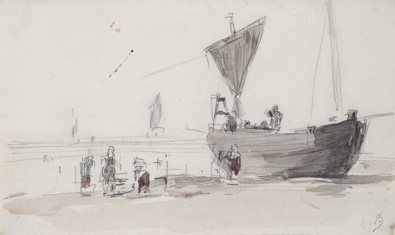 Bateau de pêche sur la plage - Eugene Louis Boudin