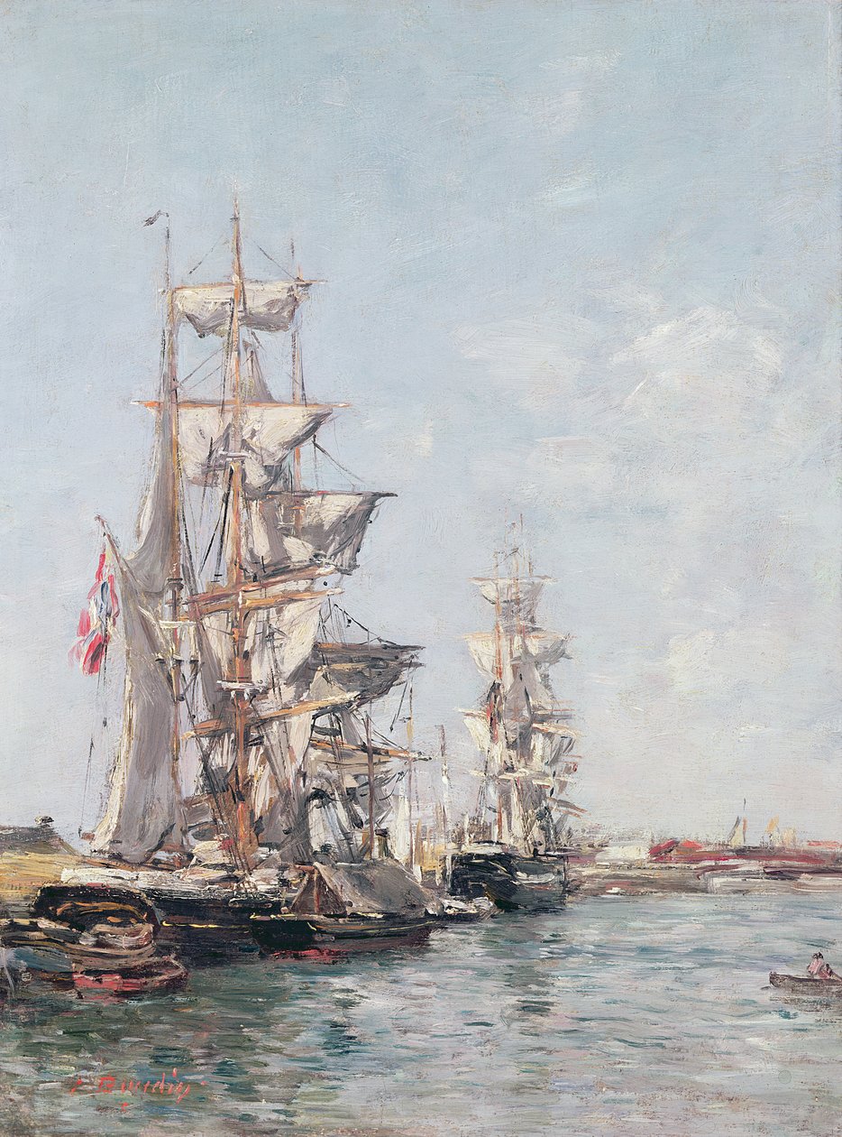 Bateaux à trois mâts au quai du port de Deauville, c.1888-89 - Eugene Louis Boudin