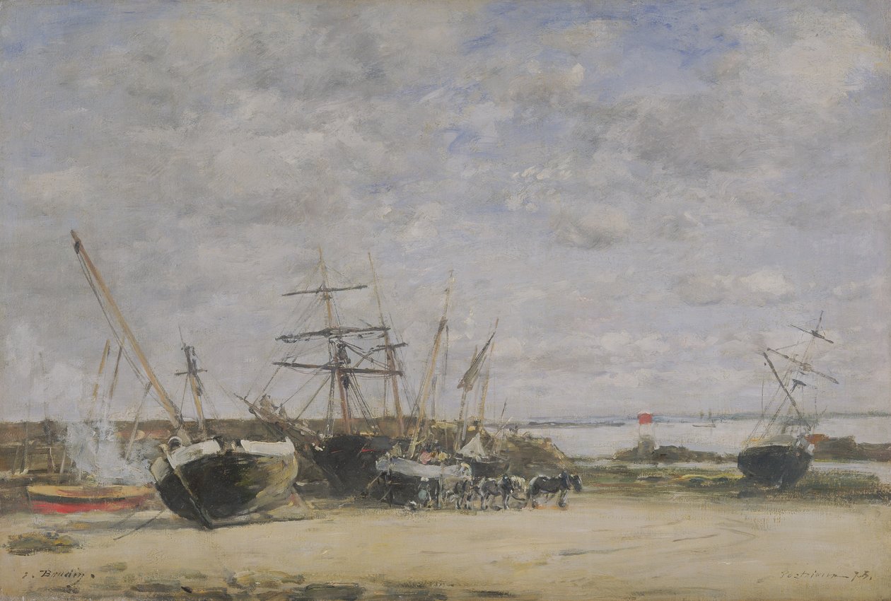 Navires et chevaux sur le rivage - Eugene Louis Boudin