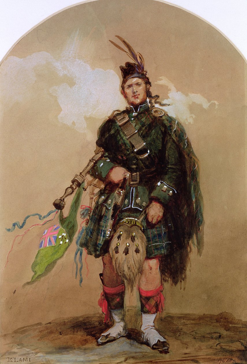 Un joueur de cornemuse des 79e Highlanders au camp de Chobham en 1853 - Eugene Louis Lami