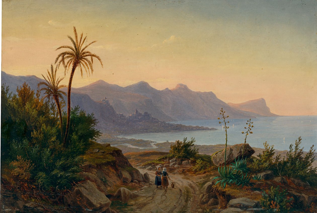 Eugen von Guérard - Paysage côtier méridional avec palmiers, 1844 - Eugene von Guérard