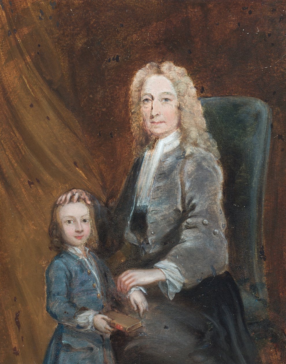 Portrait de Auditor Harley avec un garçon (huile sur papier) - Eugenio Latilla