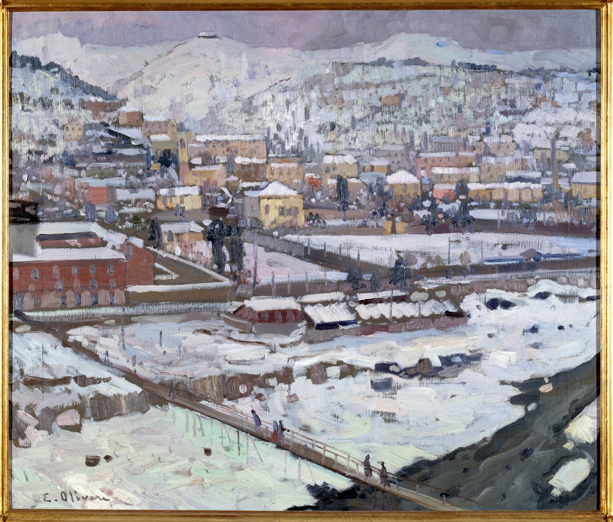 Vue de Gênes sous la neige, Italie - Eugenio Olivari