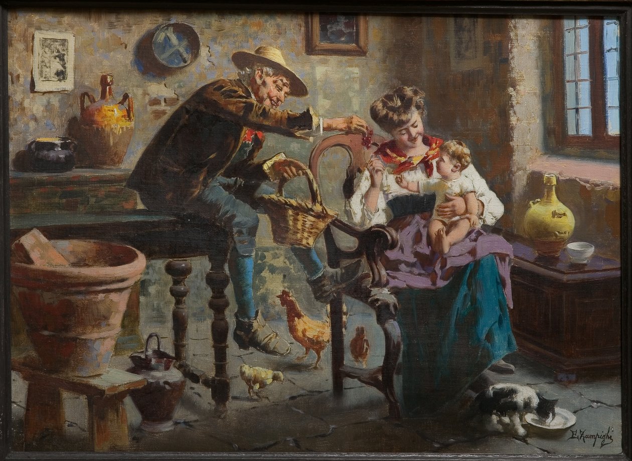 Scène avec un homme, une femme et une petite fille - Eugenio Zampighi