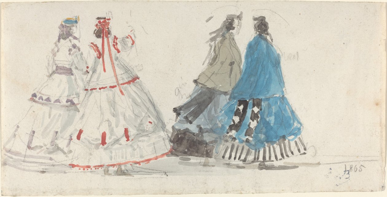 Quatre dames en crinolines marchant à Trouville - Eugène Boudin