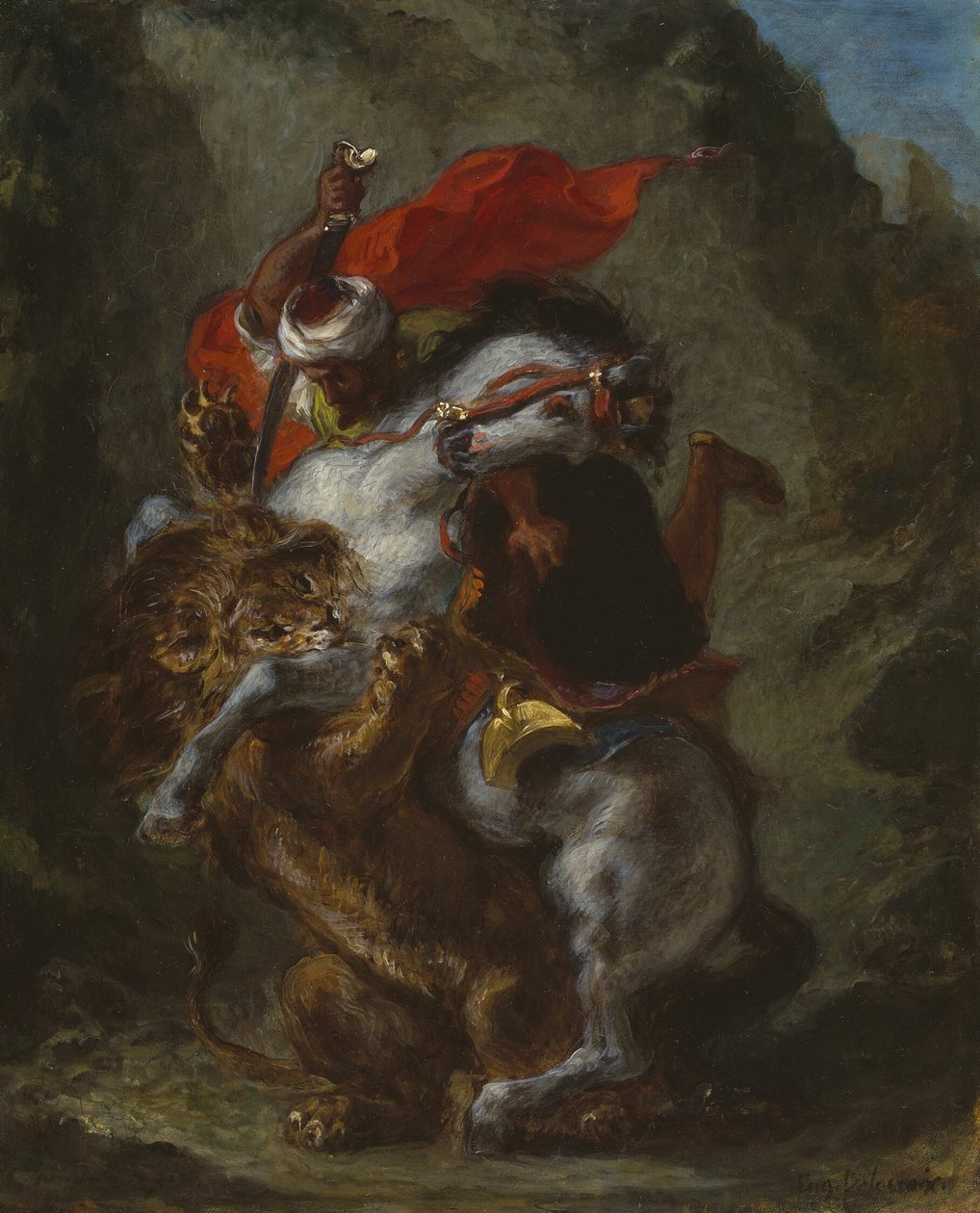 Cavalier arabe attaqué par un lion - Eugène Delacroix