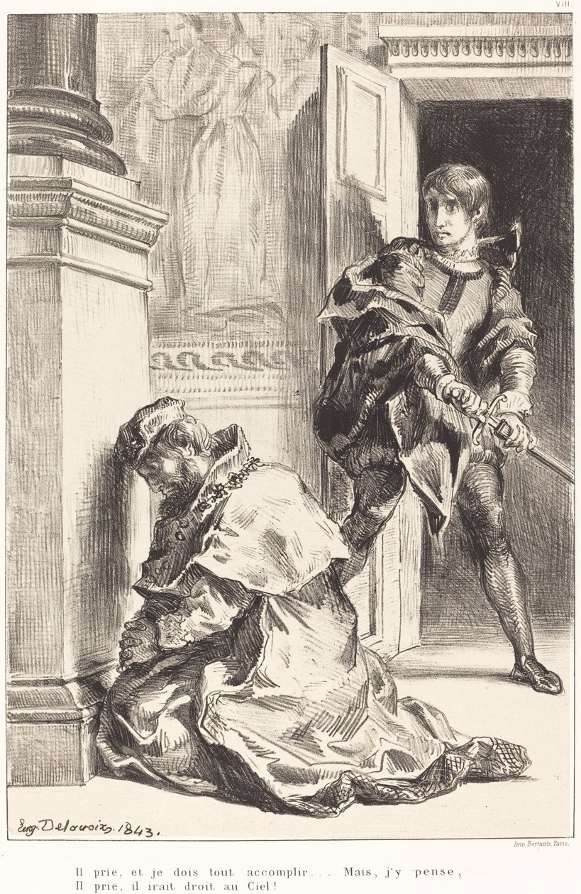 Hamlet est tenté de tuer le roi (Acte III, Scène III) - Eugène Delacroix