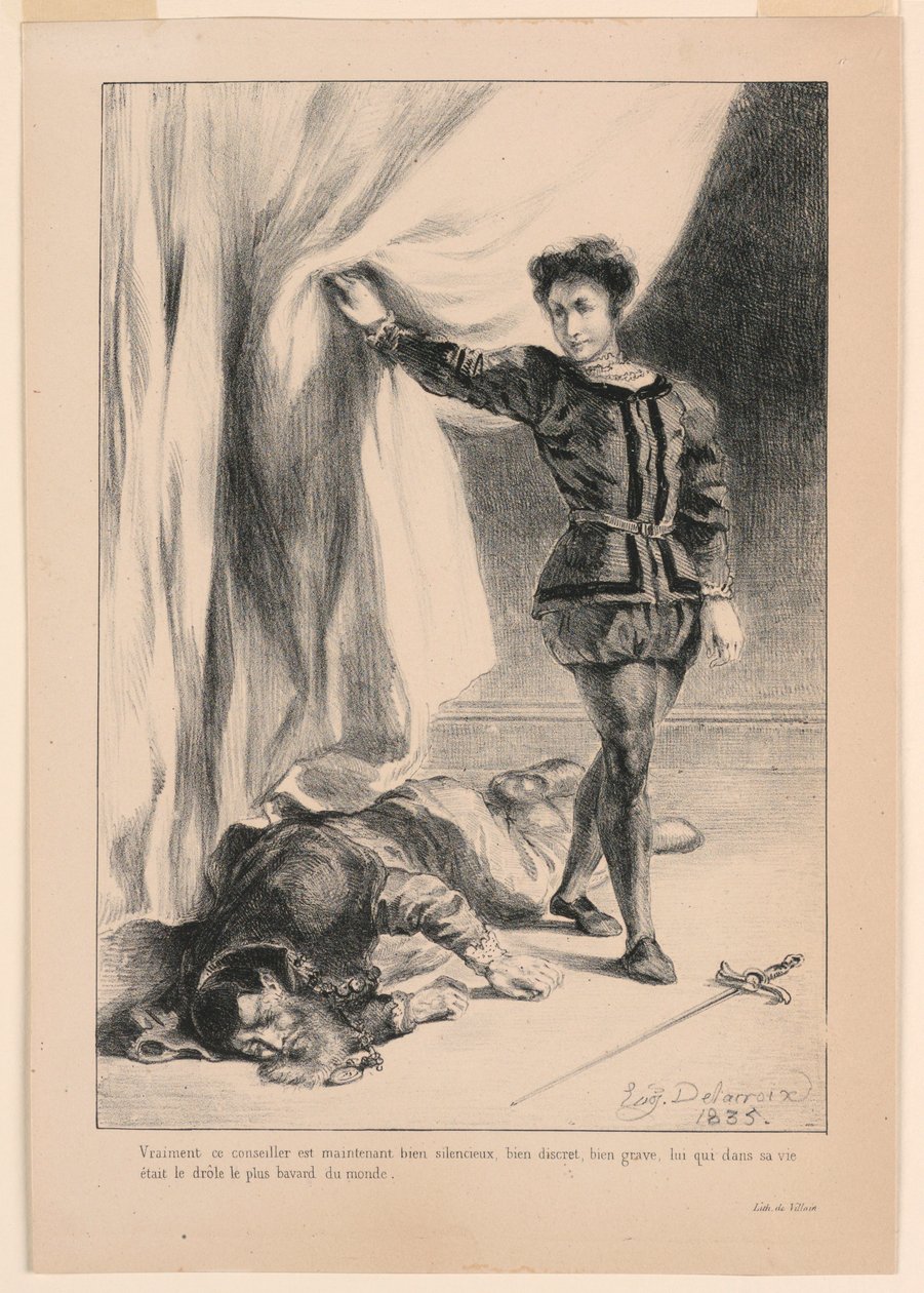 Illustration pour Hamlet : La mort de Polonius (III,4) - Eugène Delacroix