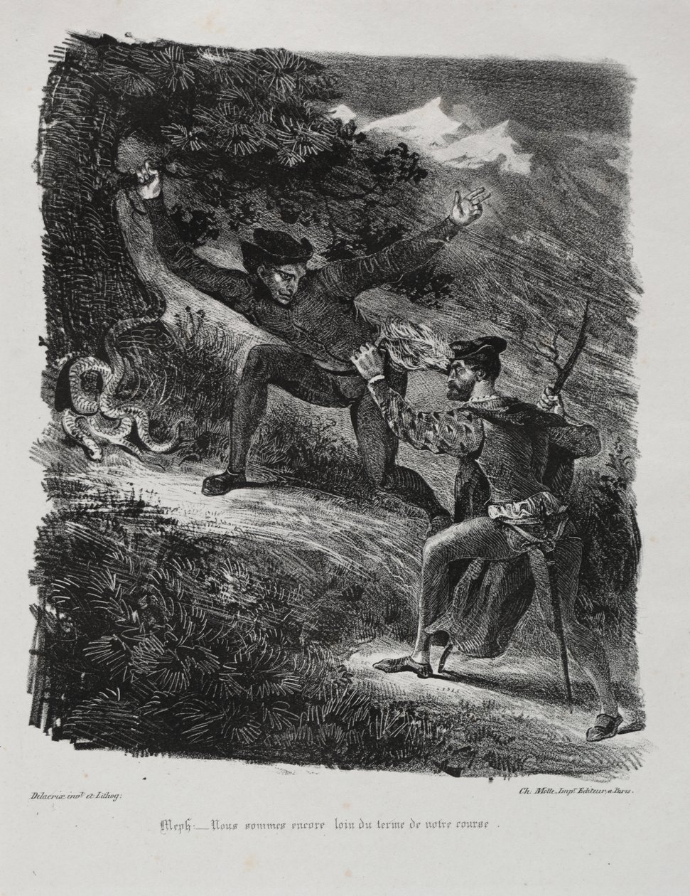 Illustrations pour Faust : Faust et Méphistophélès dans les montagnes du Harz - Eugène Delacroix