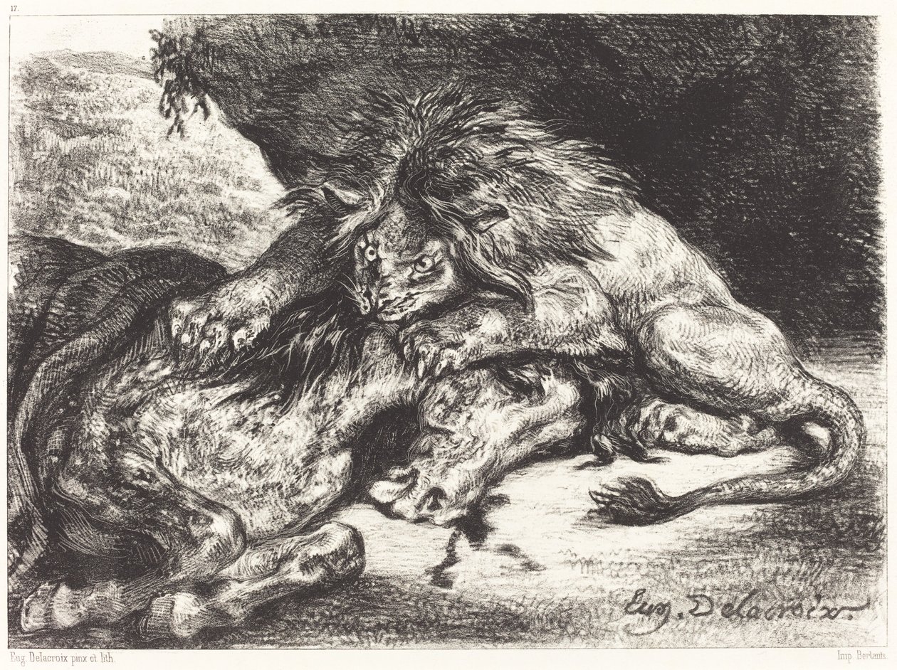 Lion dévorant un cheval - Eugène Delacroix