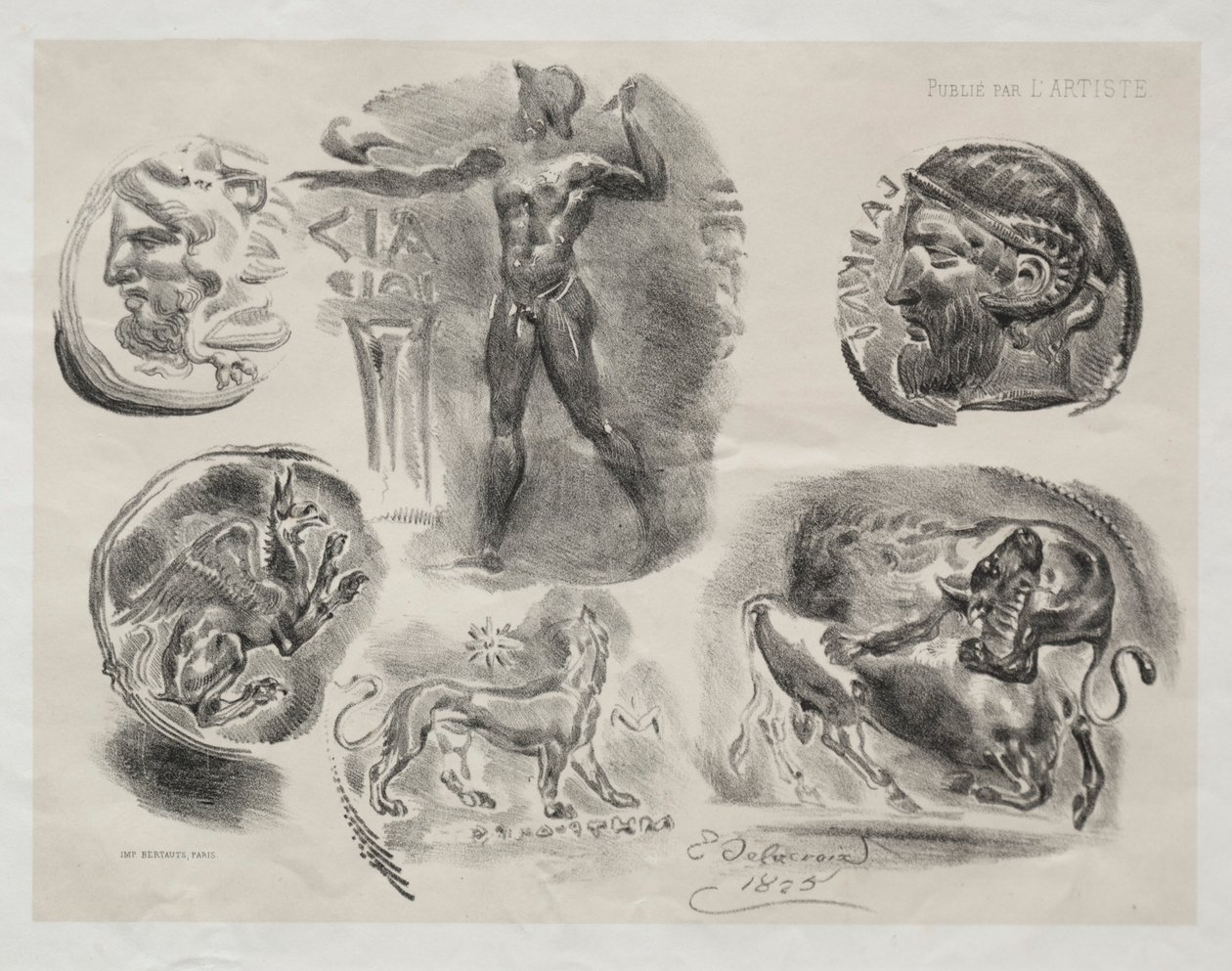Feuille avec six médailles antiques - Eugène Delacroix