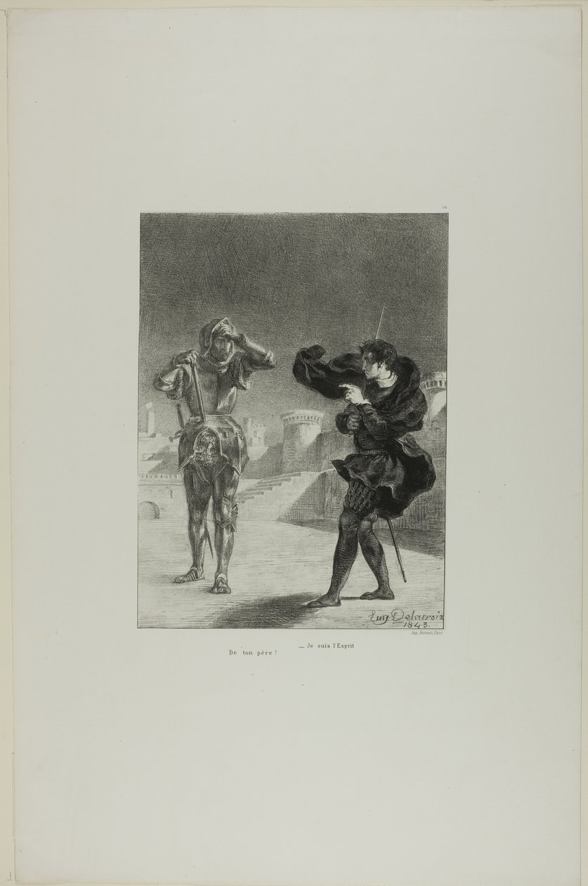 Le fantôme sur la plate-forme, planche 3 de Hamlet - Eugène Delacroix
