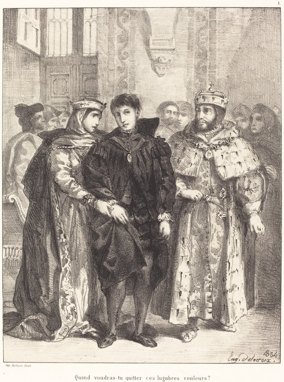 La reine essaie de consoler Hamlet (Acte I, Scène II) - Eugène Delacroix