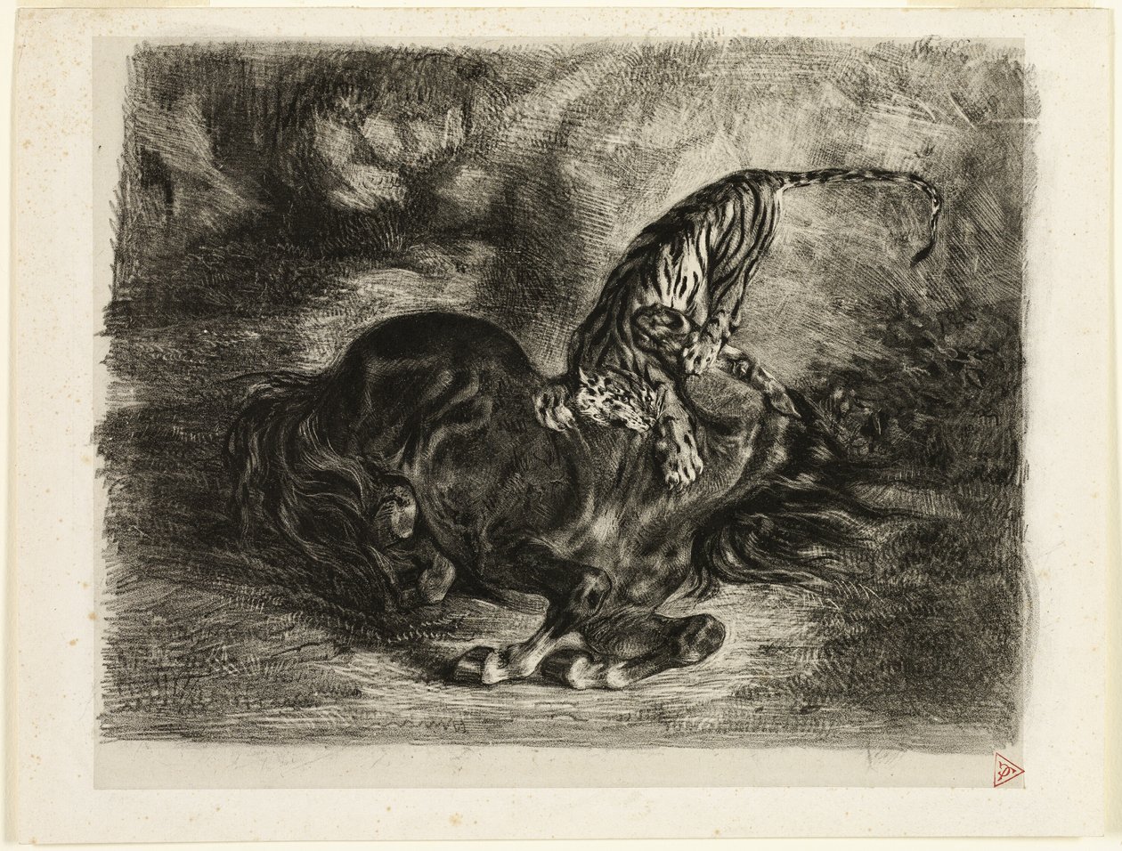 Cheval sauvage abattu par un tigre - Eugène Delacroix