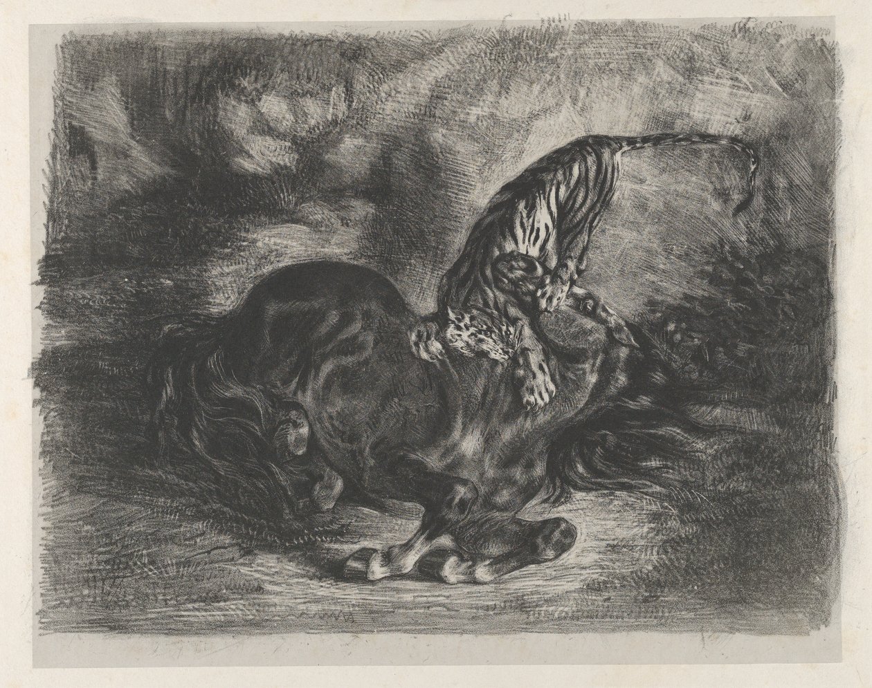Cheval sauvage abattu par un tigre, 1828 - Eugène Delacroix