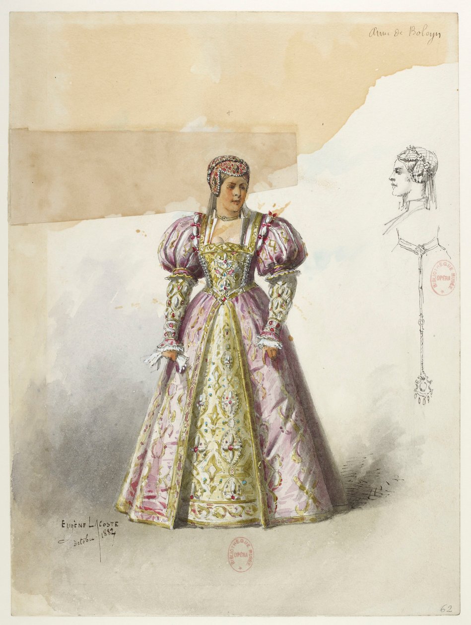 Btv1b84558104 62 - Saint-Saëns - Henry VIII - Maquettes de costumes - Lacoste - 62. Anne de Boleyn avec collette - Eugene Lacoste