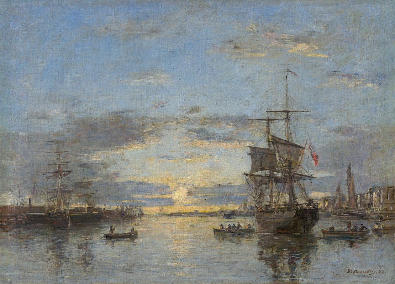 French : Le Havre. Le Havre : The Outer Harbor at Sunset (le port extérieur au coucher du soleil) - Eugene Louis Boudin