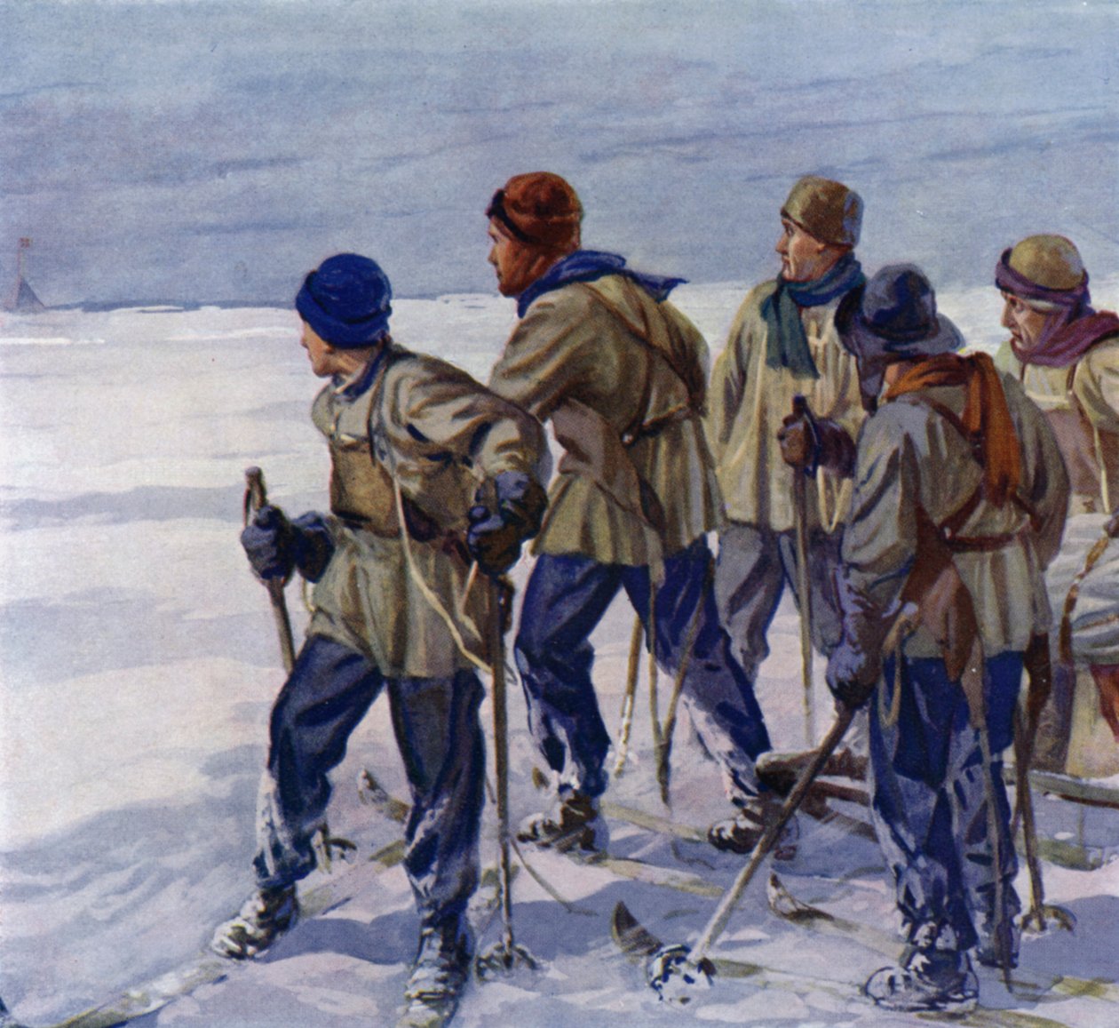 Le groupe du capitaine Scott atteint le pôle Sud trop tard, découvrant que Roald Amundsen l