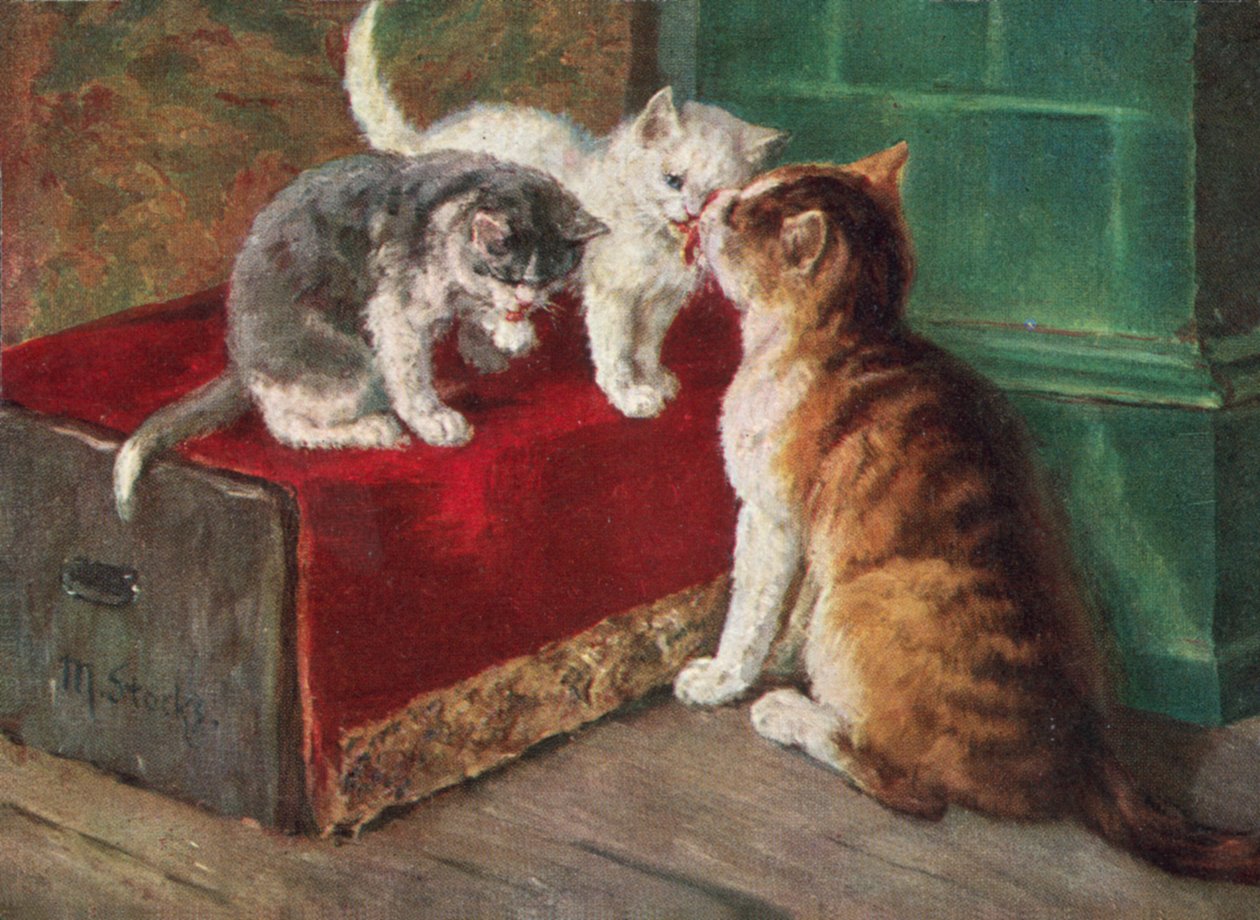 Carte postale de chat (lithographie couleur) - European School