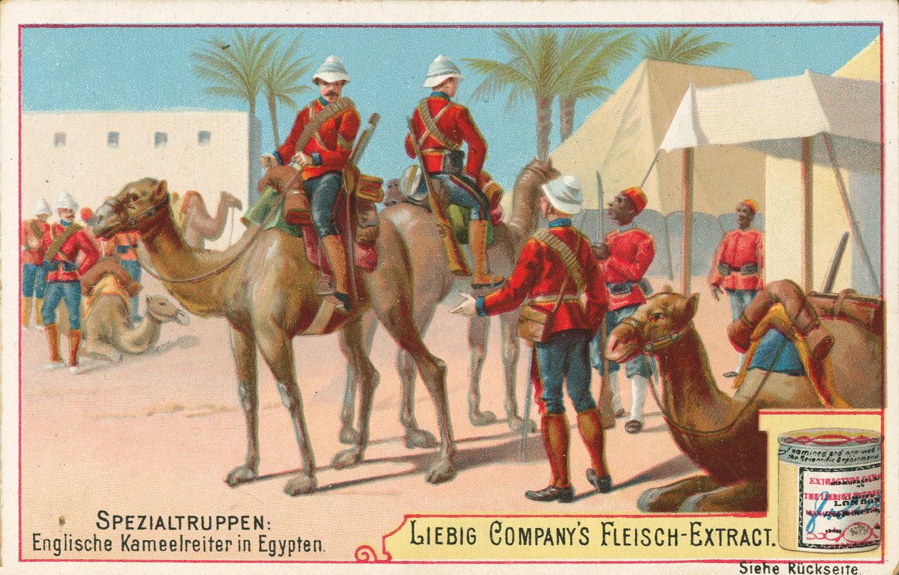 Soldats anglais sur des chameaux, carte de Liebig, début du 20e siècle (chromo) - European School