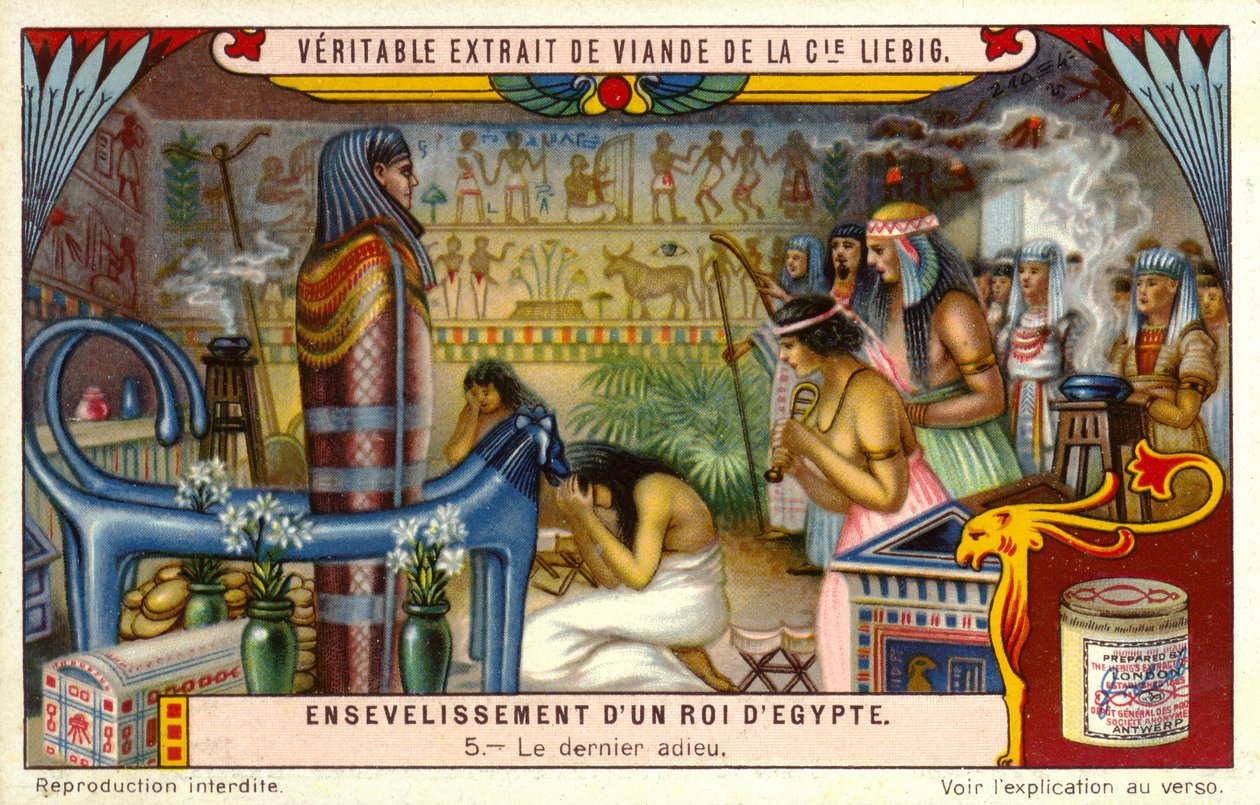 Dernier adieu à un pharaon égyptien mort dans sa tombe (chromolitho) - European School