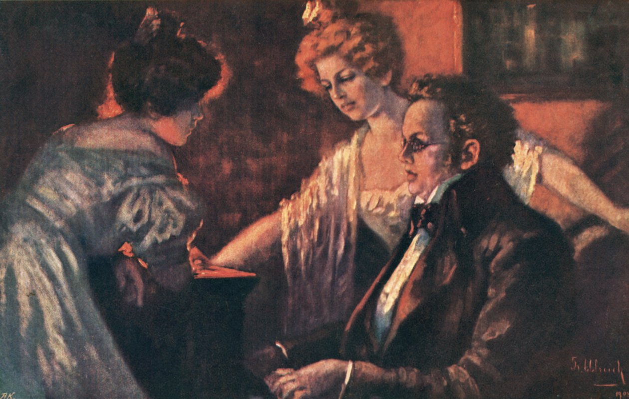 Franz Schubert, compositeur autrichien (lithographie couleur) - European School