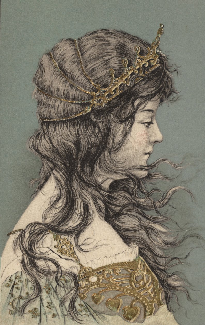 Fille au diadème (lithographie couleur) - European School