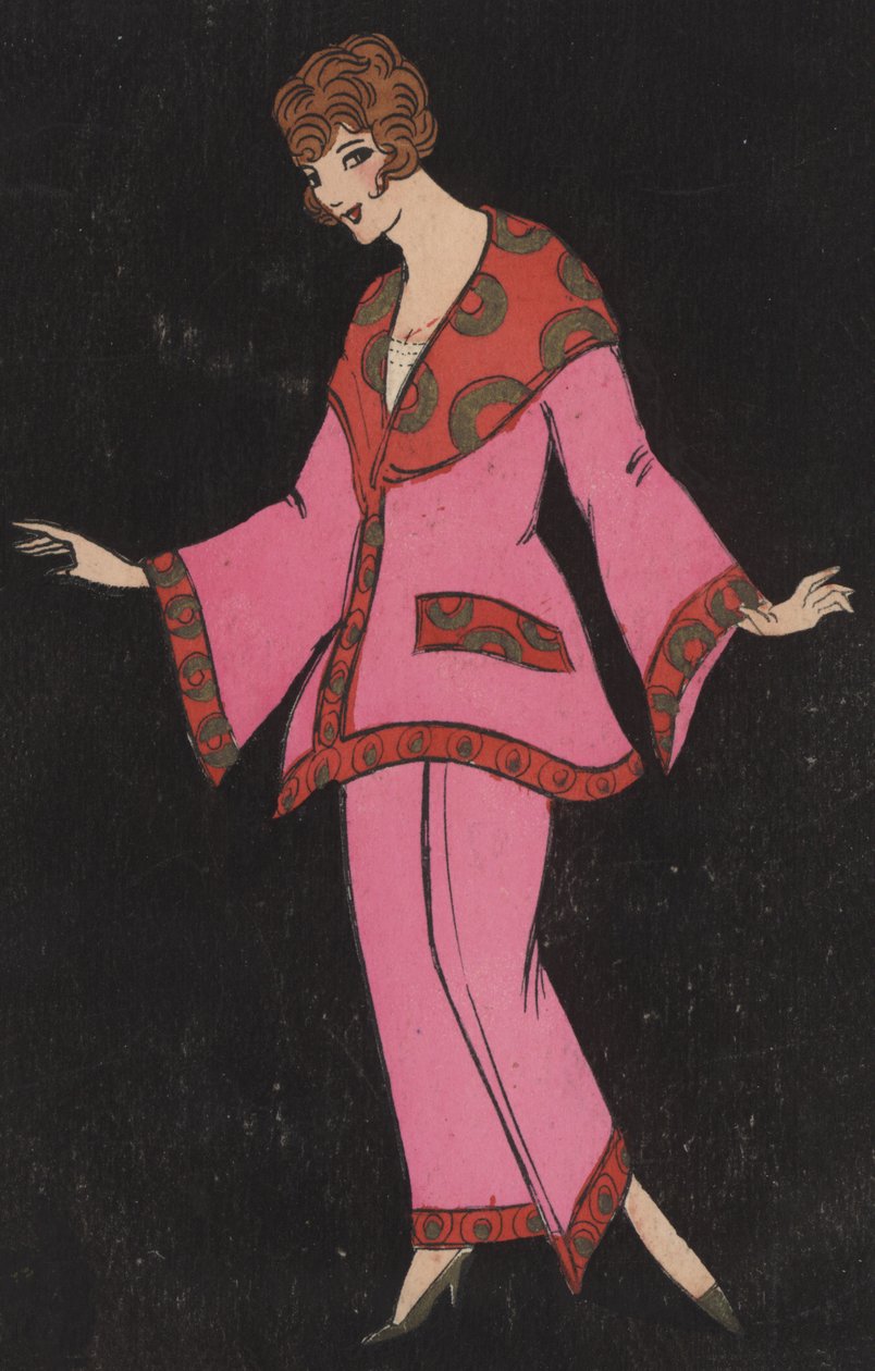 Jeune fille en tailleur pantalon (lithographie couleur) - European School