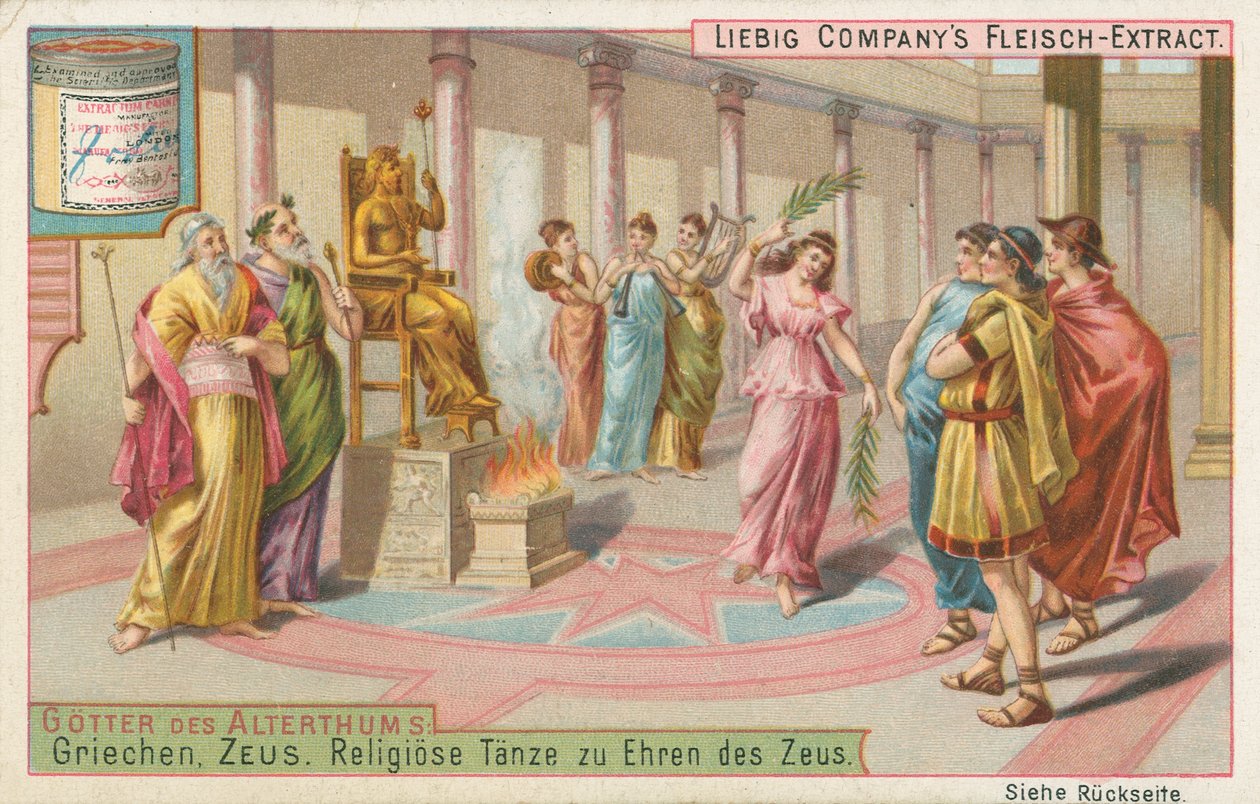 Grèce, Zeus, carte de Liebig, début du 20e siècle (chromo) - European School