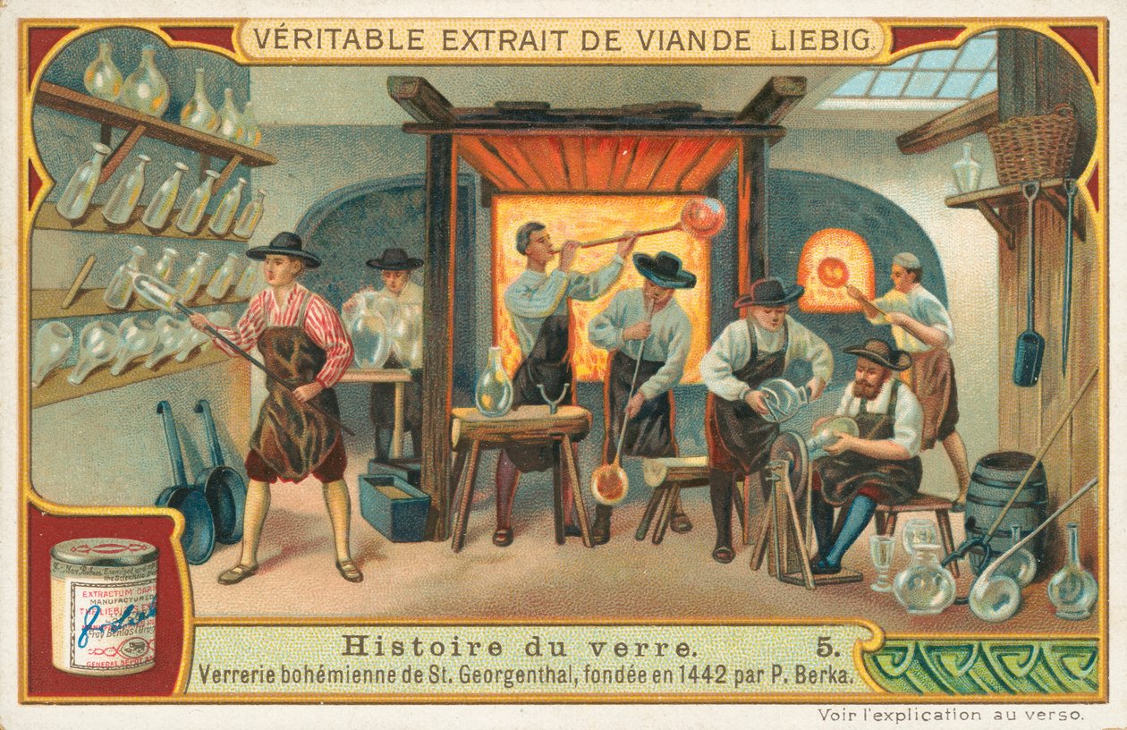 Histoire du verre, carte de Liebig, début du 20e siècle (chromo) - European School