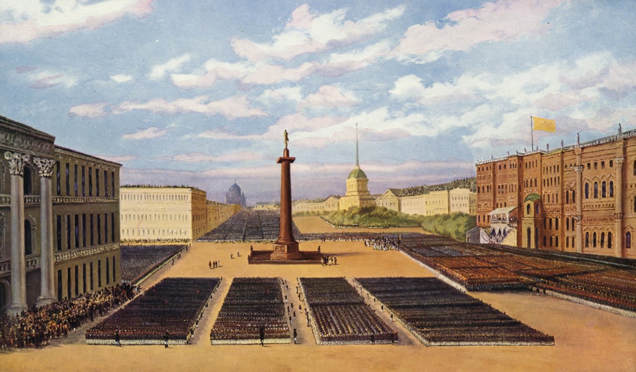 Inauguration du monument au tsar Alexandre Ier à Saint-Pétersbourg (lithographie couleur) - European School