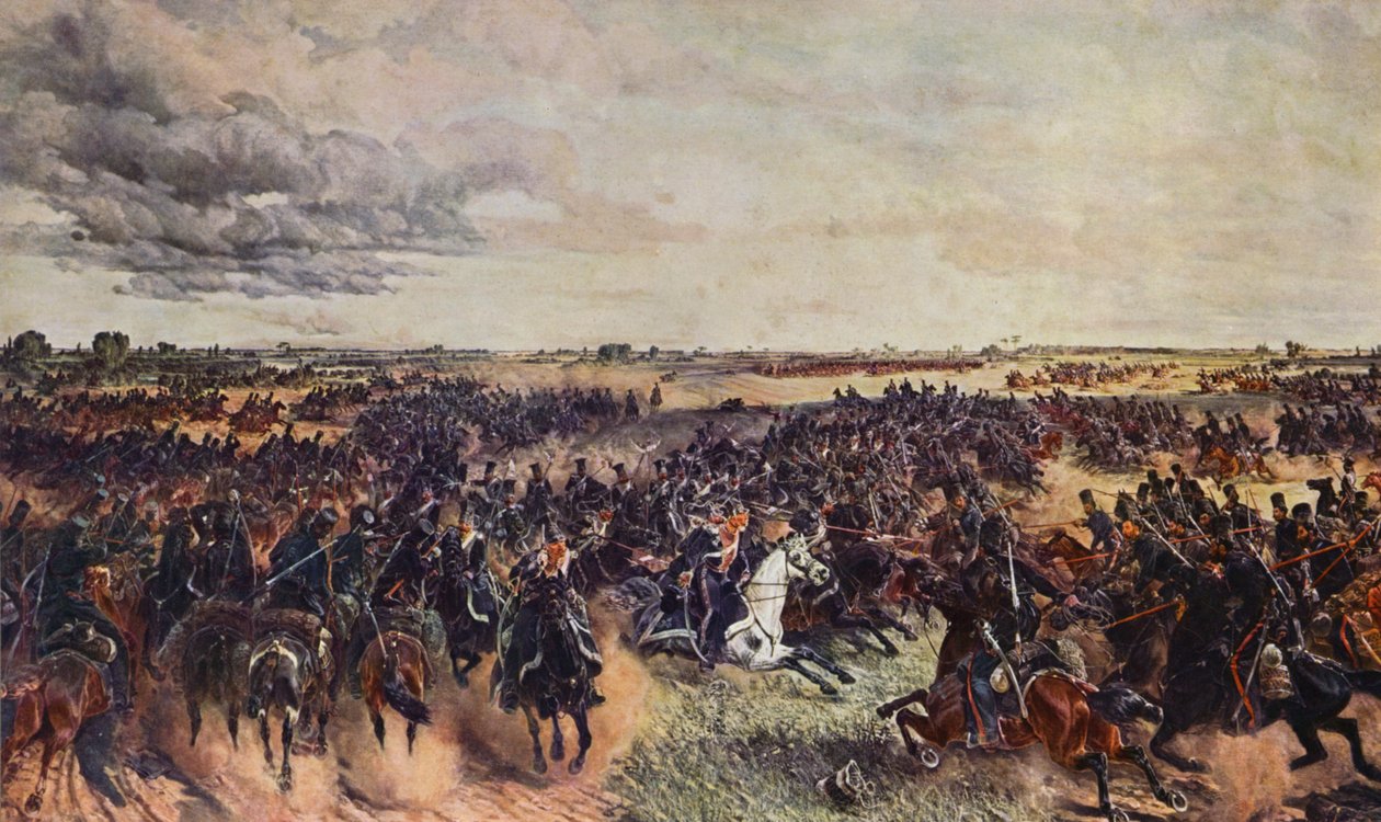 Troupes napoléoniennes affrontant les Cosaques du Don (lithographie couleur) - European School