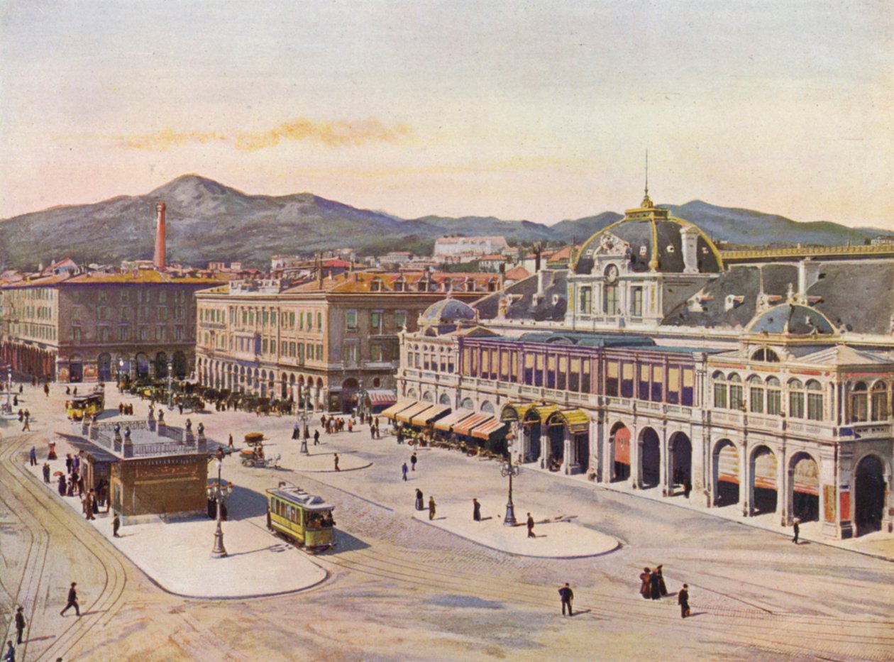 Nice, La Place Massena (colour litho) - European School