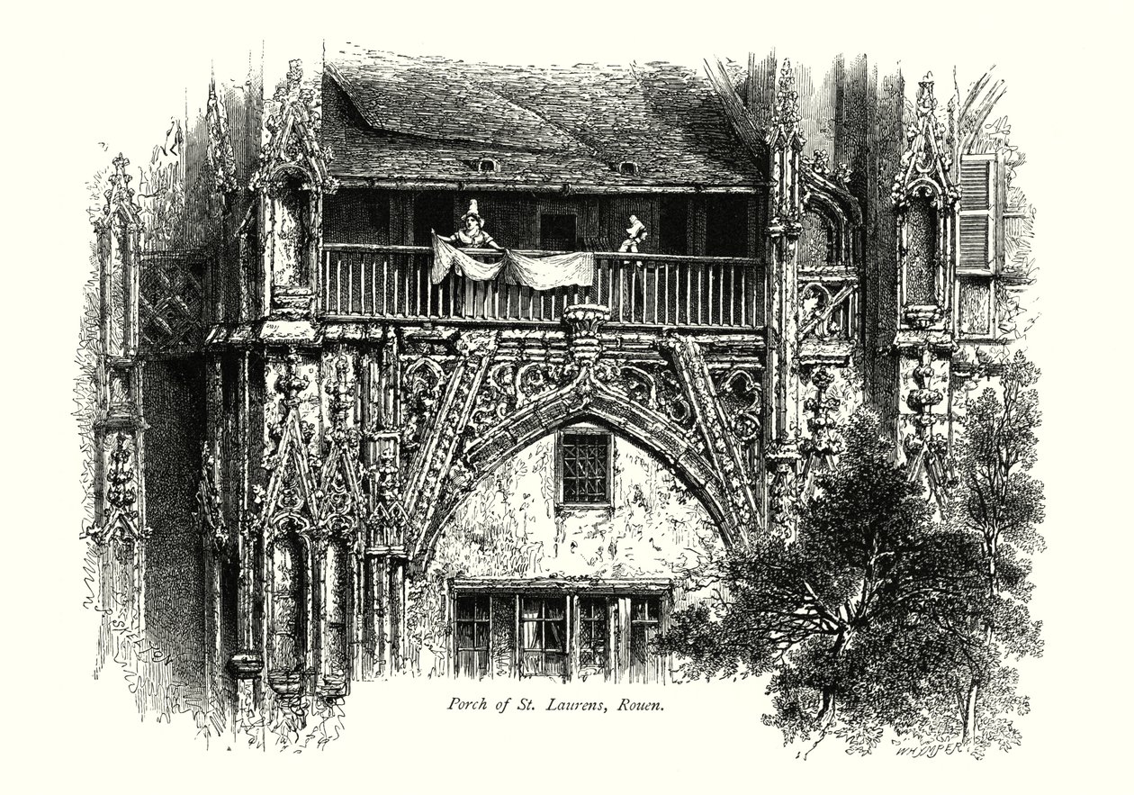 Porche de St Laurens, Rouen (gravure) - European School